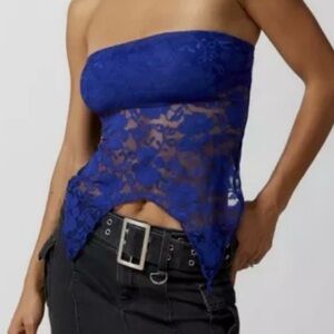 Urban Outfitters Blue Lace Asymmetric Tube Top